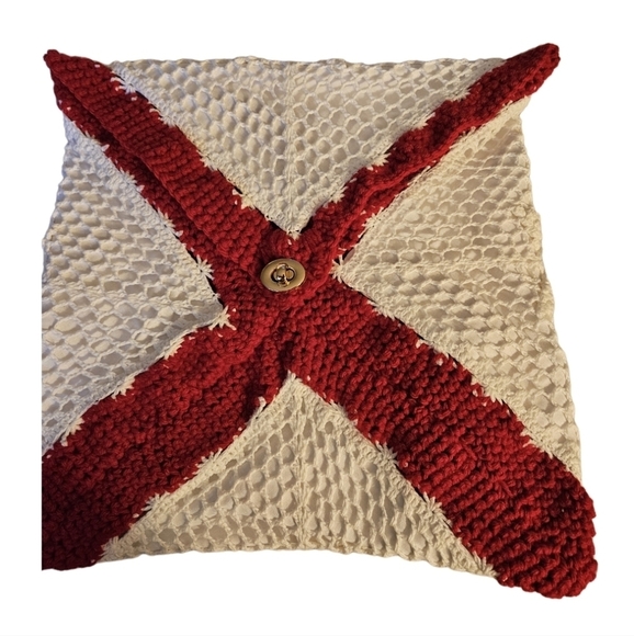 Handcrafted Crochet Crossbody Bag White and Red Upcycled - Picture 6 of 17